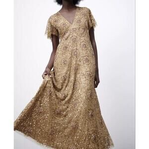 ZARA WOMAN Gold Sequin Dress Special Edition Small Party Formal Wedding NWT